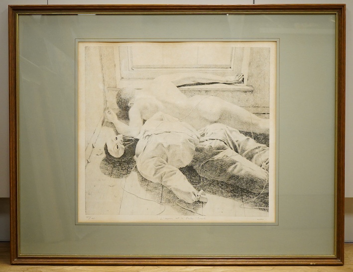 David Shaw (1952-1989), 'L'homme et Les Pantin-Inert', signed and limited edition XV/XVI, lithograph, 44 x 48cm